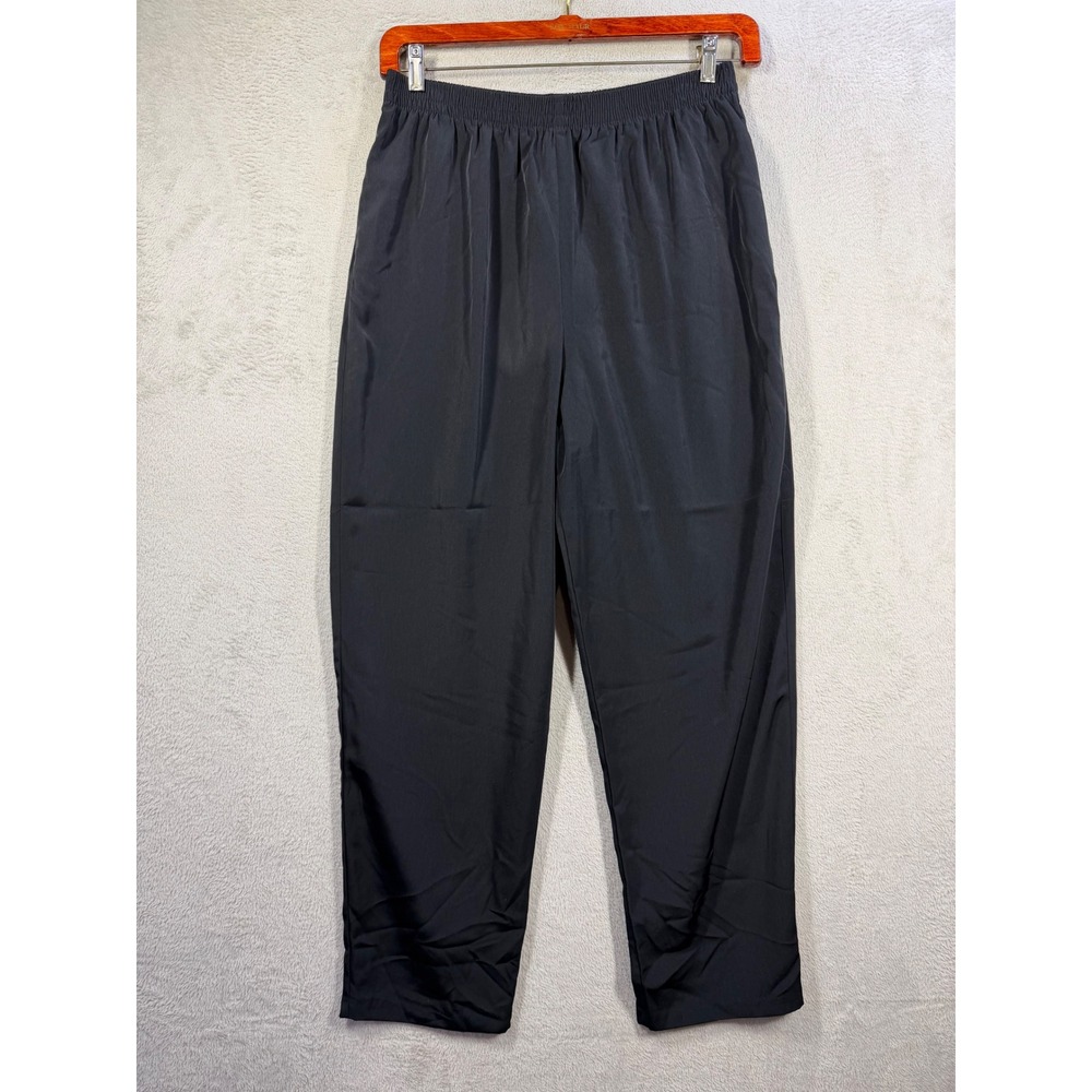 Susan Graver Style Pants Women L Black Vintage Lightweight Elastic Waist A39944